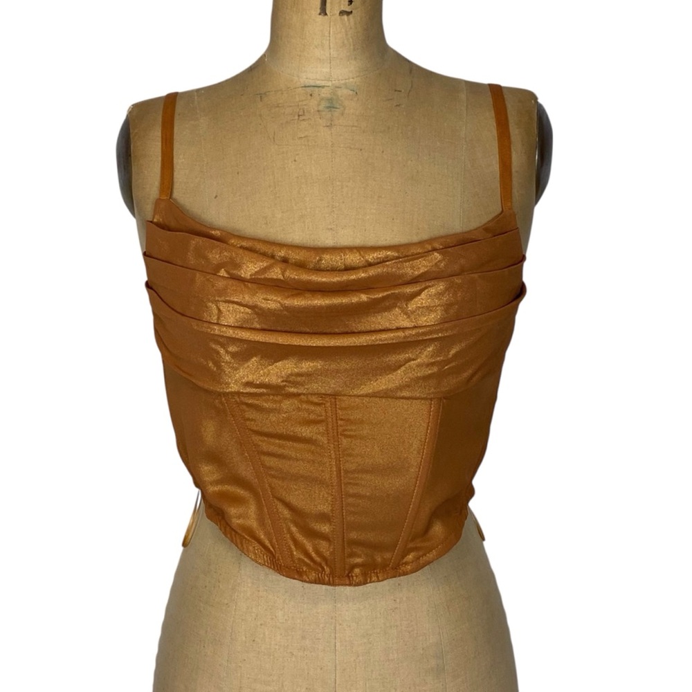 Endless Blu. Golden Brown Shiny Corset Top Size L